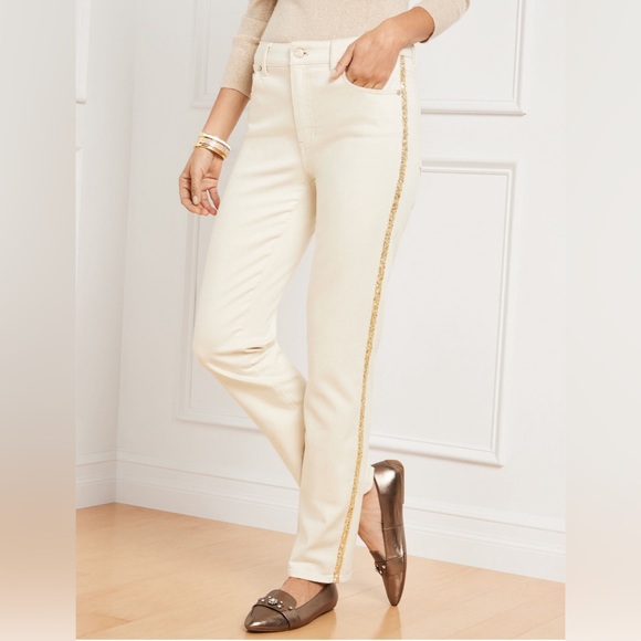 Straight leg jeans with sequin stripe - Picture 1 of 5